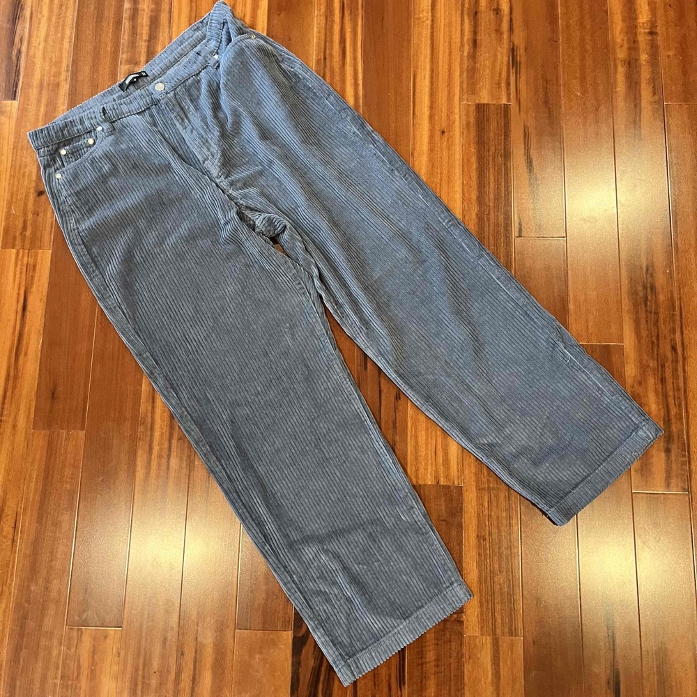 Missguided Light Blue Gray Pants Corduroy Bottoms Straight Boot Leg Size US 14